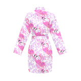 Pink flamingo flower pattern Women's Long Sleeve Belted Night Robe