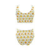 oranges leaves pattern Chest Bowknot High Waisted Bikini Swimsuit