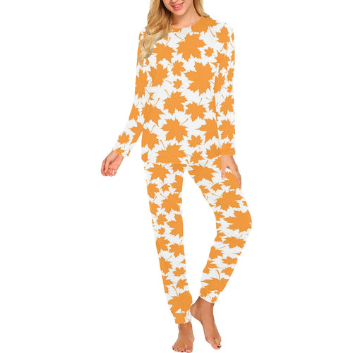 Orange Maple Leaf pattern Women's All Over Print Pajama Set