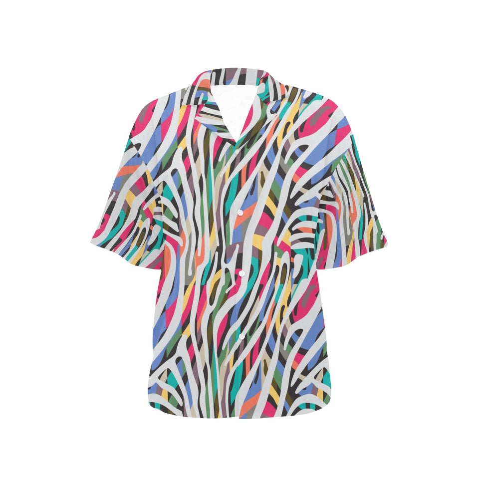 Colorful zebra skin pattern Women's All Over Print Hawaiian Shirt