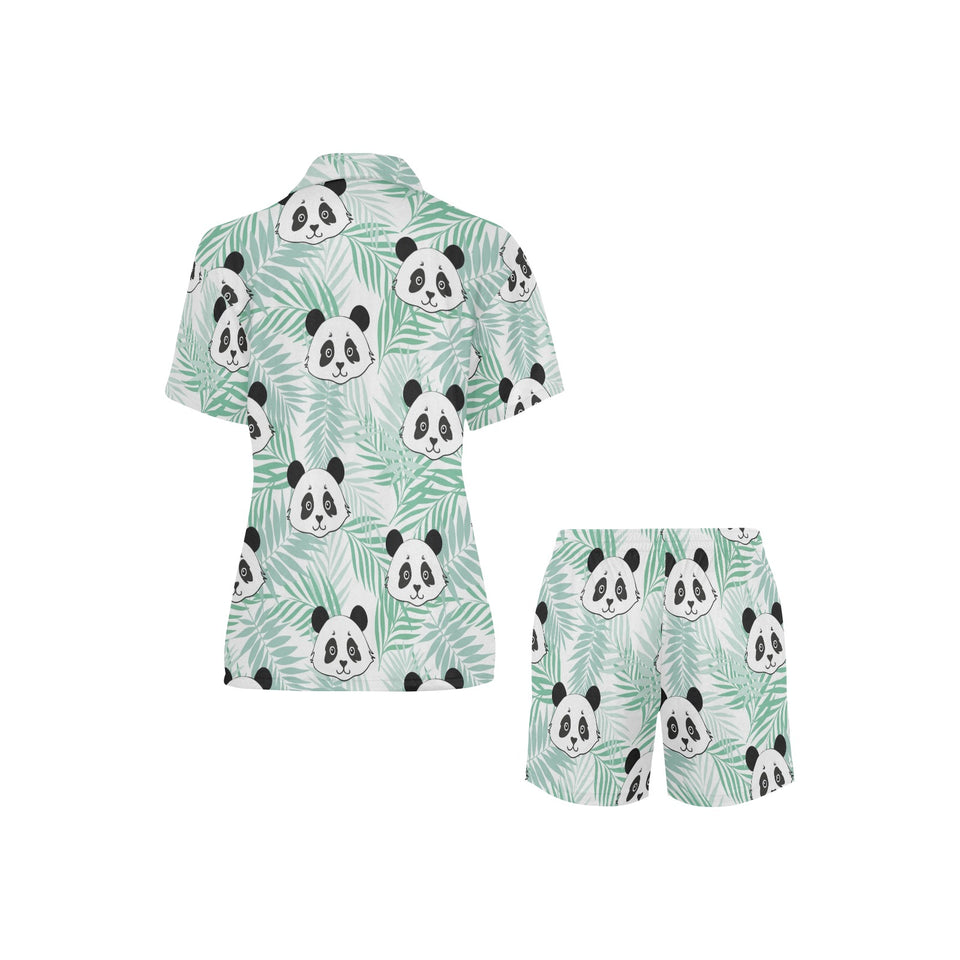 Panda pattern tropical leaves background Women's V-Neck Short Pajama Set