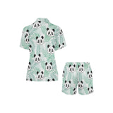 Panda pattern tropical leaves background Women's V-Neck Short Pajama Set