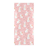 Cute white rabbit flower pink background Beach Towel
