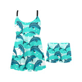 Dolphin sea pattern Chest Sexy Pleated Two Piece Swim Dress
