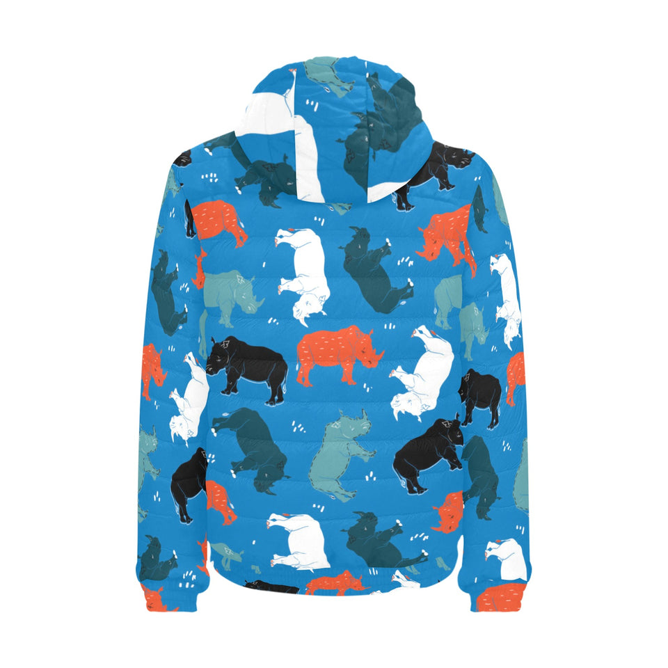 Colorful rhino pattern Men's Padded Hooded Jacket