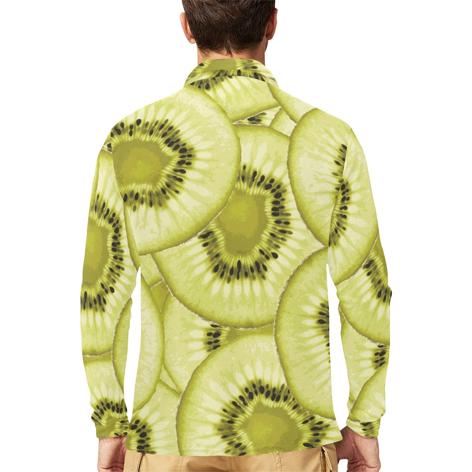 Sliced kiwi pattern Men's Long Sleeve Polo Shirt