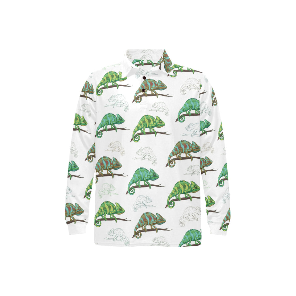Chameleon lizard pattern Men's Long Sleeve Polo Shirt