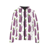 Eggplant Pattern Print Design 01 Women's Padded Hooded Jacket
