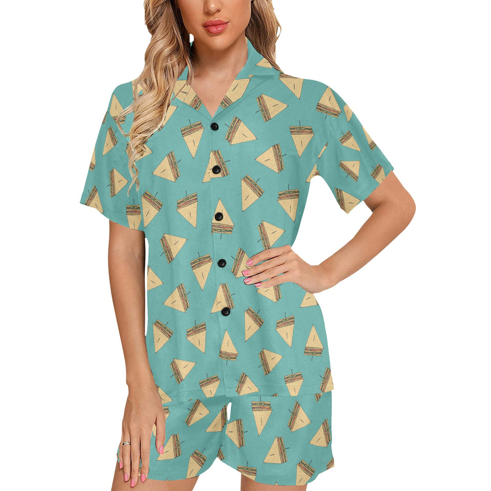 Sandwich Pattern Print Design 03 Women's V-Neck Short Pajama Set