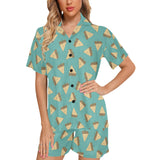 Sandwich Pattern Print Design 03 Women's V-Neck Short Pajama Set