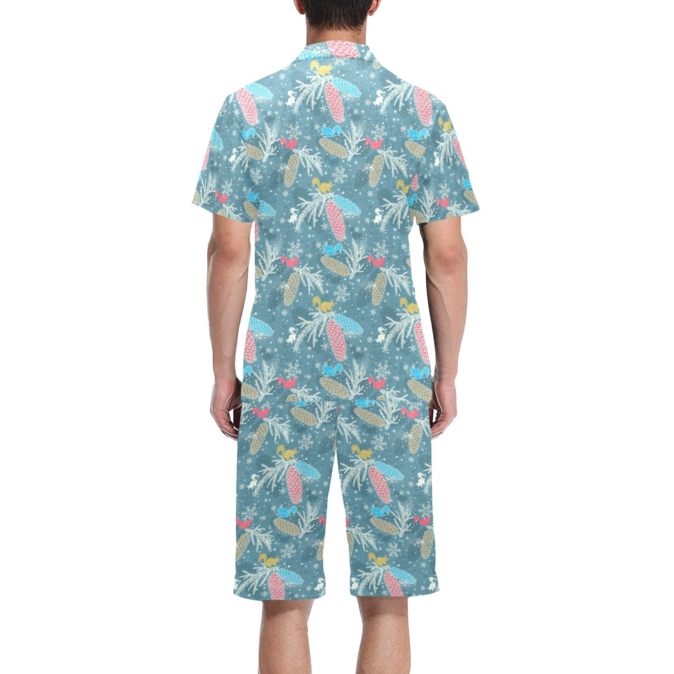 Squirrel Pattern Print Design 01 Men's V-Neck Short Pajama Set