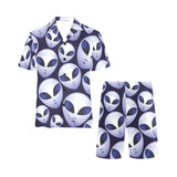 Alien Pattern Print Design 01 Men's V-Neck Short Pajama Set