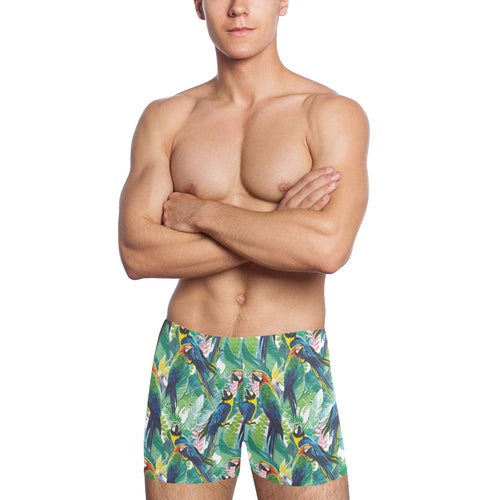 Colorful parrot exotic flower leaves Men's Swimming Trunks