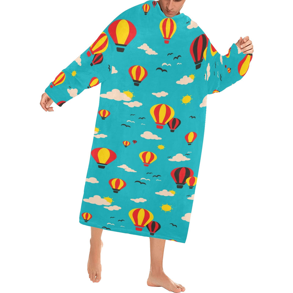 Hot Air Balloon Sky Pattern Blanket Robe with Sleeves