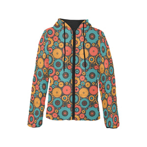 Gear Pattern Print Design 01 Women's Padded Hooded Jacket