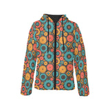Gear Pattern Print Design 01 Women's Padded Hooded Jacket