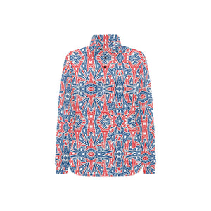 Blue Red Eiffel Tower Pattern Print Design 02 Women's Long Sleeve Polo Shirt