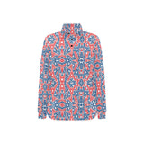 Blue Red Eiffel Tower Pattern Print Design 02 Women's Long Sleeve Polo Shirt
