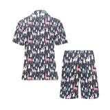 Deers Winter Christmas pattern Men's V-Neck Short Pajama Set