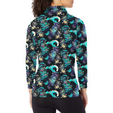 Dragon sea wave pattern Women's Long Sleeve Polo Shirt