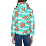 Octopuses sea wave background Women's Padded Hooded Jacket