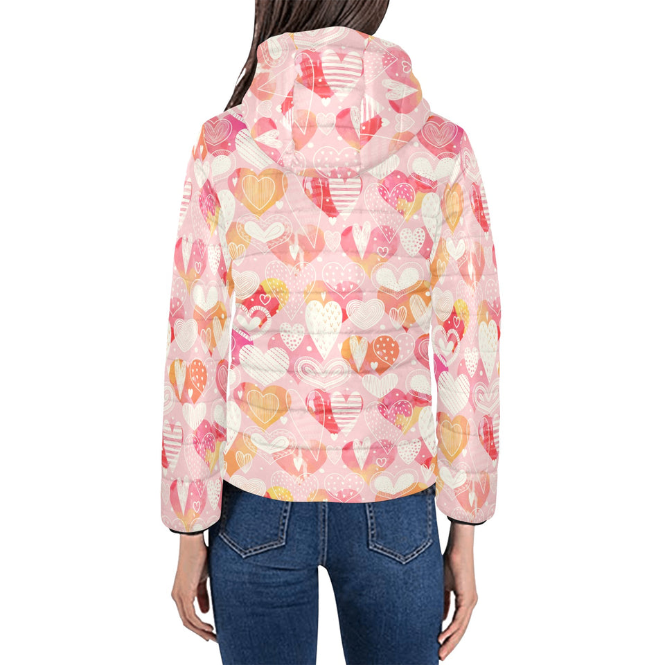 Hand drawn heart design pattern Women's Padded Hooded Jacket