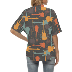 electric guitars pattern Women's All Over Print Hawaiian Shirt