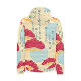 Red Bonsai gray sun japanese pattern Men's Padded Hooded Jacket