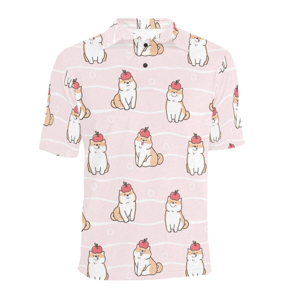 Cute Shiba Inu Dog Apple pattern Men's All Over Print Polo Shirt