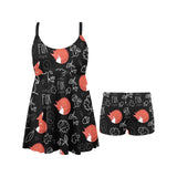 fox sleeping fox pattern Chest Sexy Pleated Two Piece Swim Dress