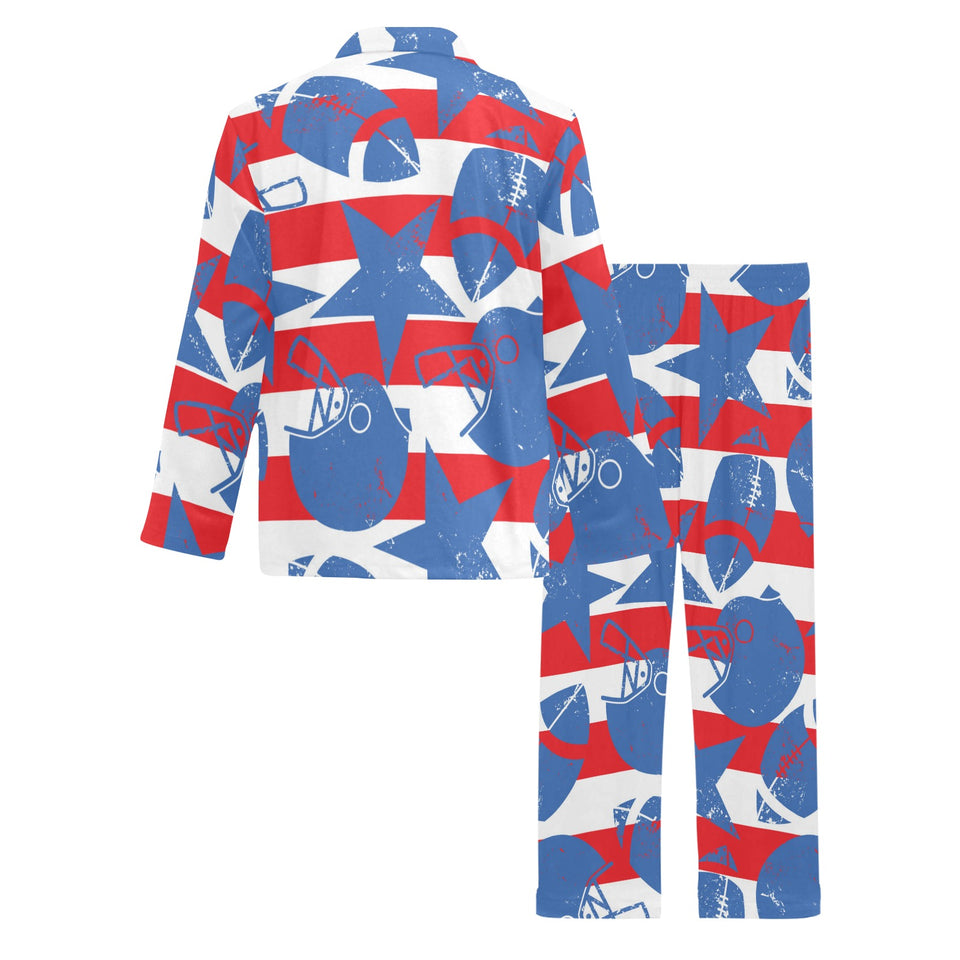 American football ball star stripes pattern Men's Long Pajama Set