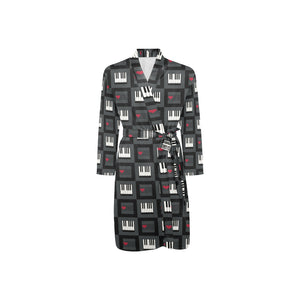 Piano Pattern Print Design 05 Men's Long Sleeve Belted Night Robe