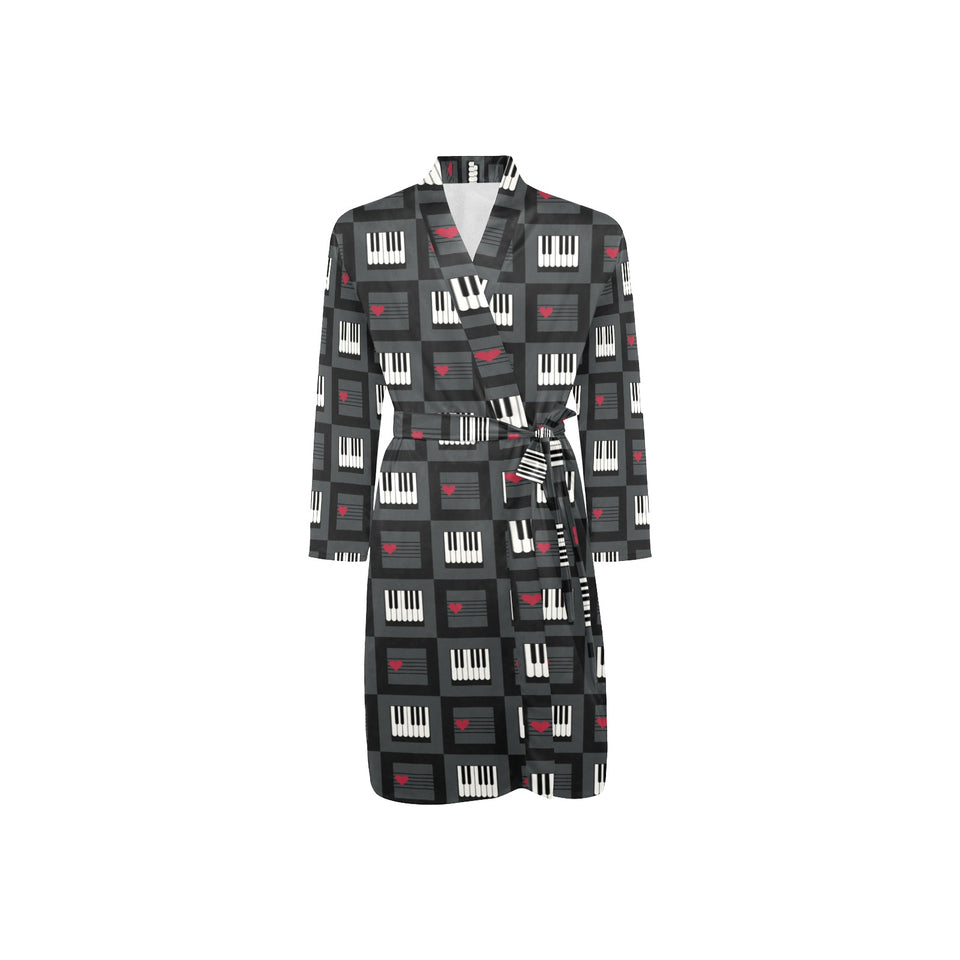 Piano Pattern Print Design 05 Men's Long Sleeve Belted Night Robe