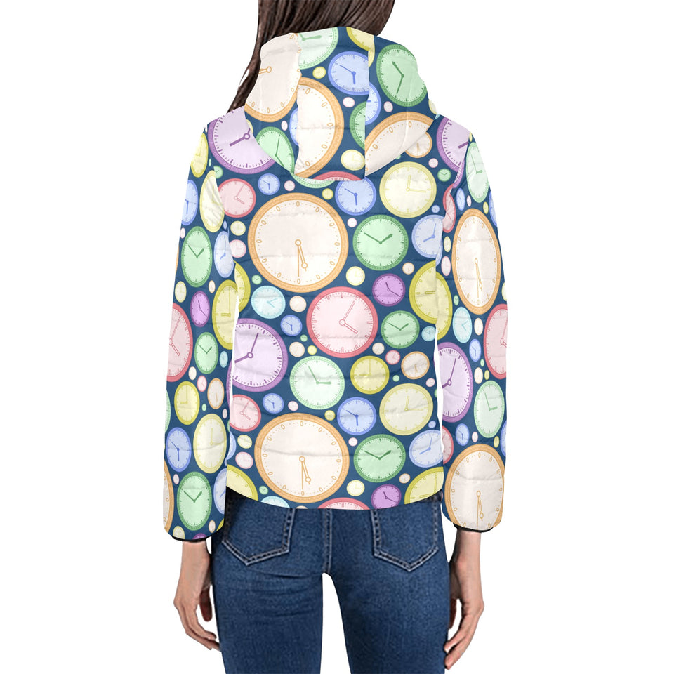 Colorful clock background Women's Padded Hooded Jacket