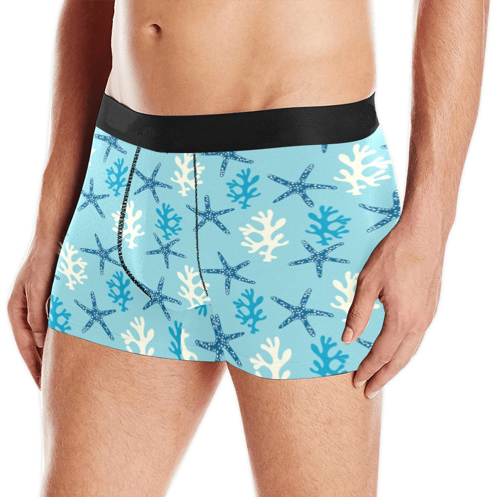Blue starfish coral reef pattern Men's All Over Print Boxer Briefs Men's Underwear