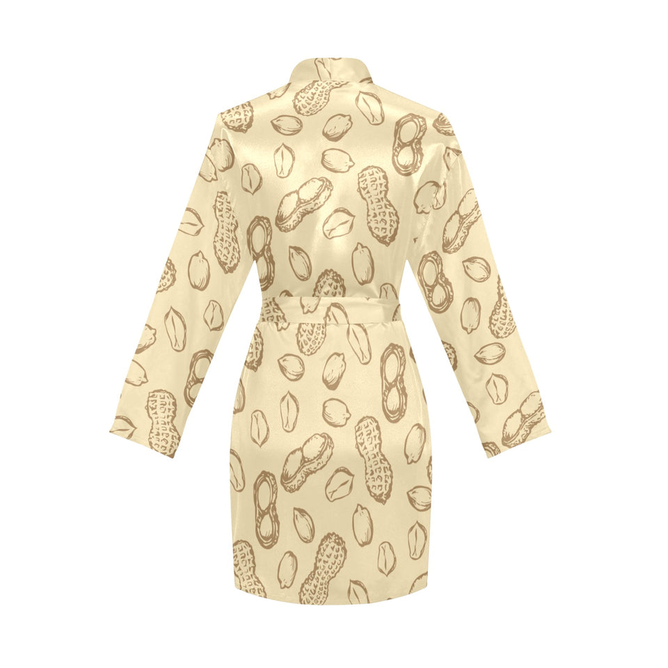 hand drawn peanuts pattern Women's Long Sleeve Belted Night Robe