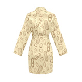 hand drawn peanuts pattern Women's Long Sleeve Belted Night Robe