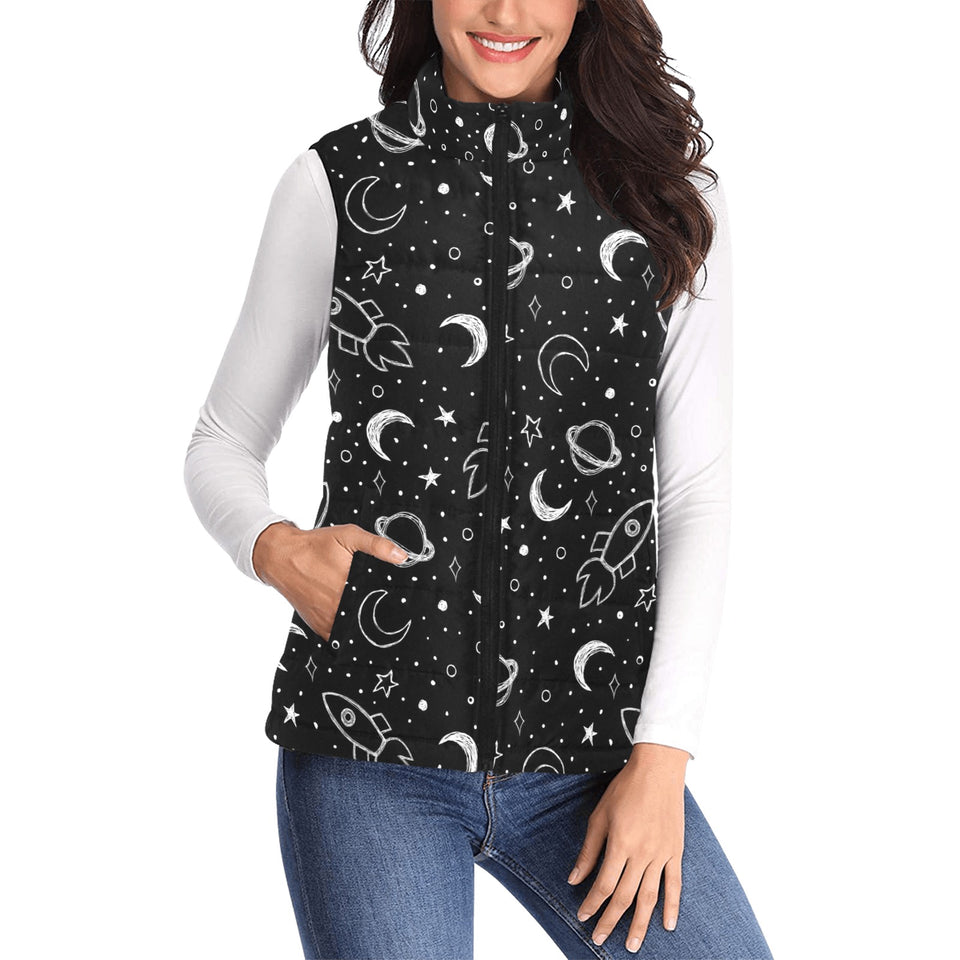 Hand drawn space rocket star planet Women's Padded Vest