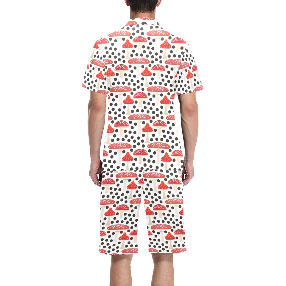 Red mushroom dot pattern Men's V-Neck Short Pajama Set
