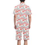 Red mushroom dot pattern Men's V-Neck Short Pajama Set