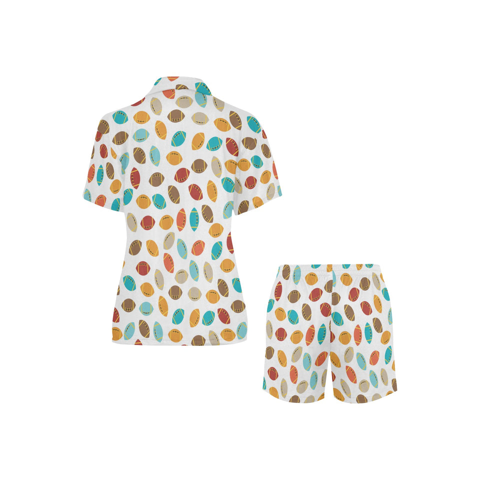 Colorful american football ball pattern Women's V-Neck Short Pajama Set