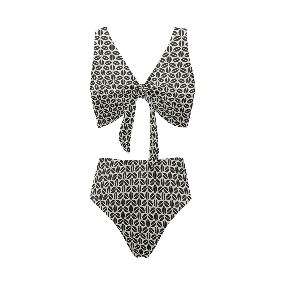Coffee bean abstract modern pattern Chest Bowknot High Waisted Bikini Swimsuit