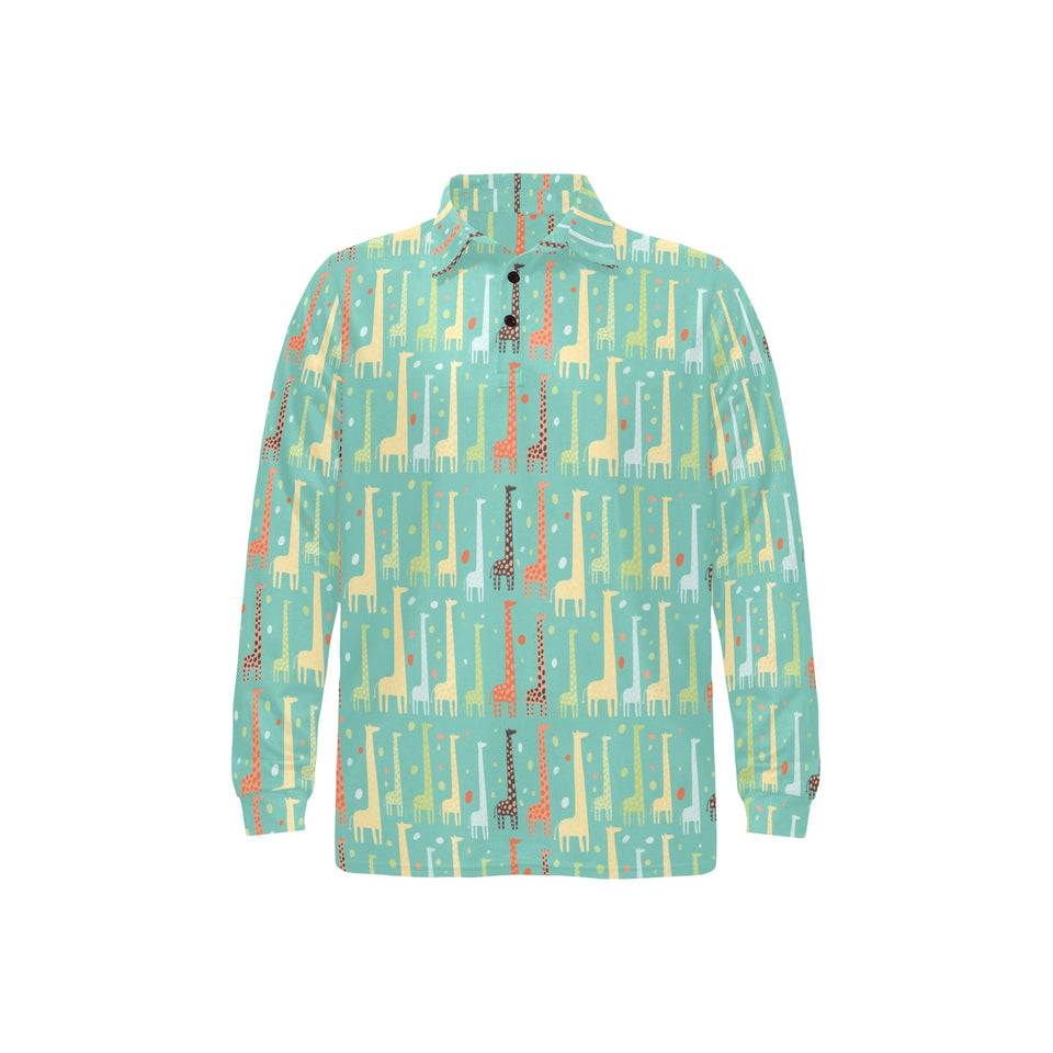 Giraffe Pattern Print Design 01 Men's Long Sleeve Polo Shirt
