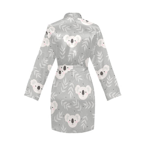 Cute koala leaves pattern Women's Long Sleeve Belted Night Robe