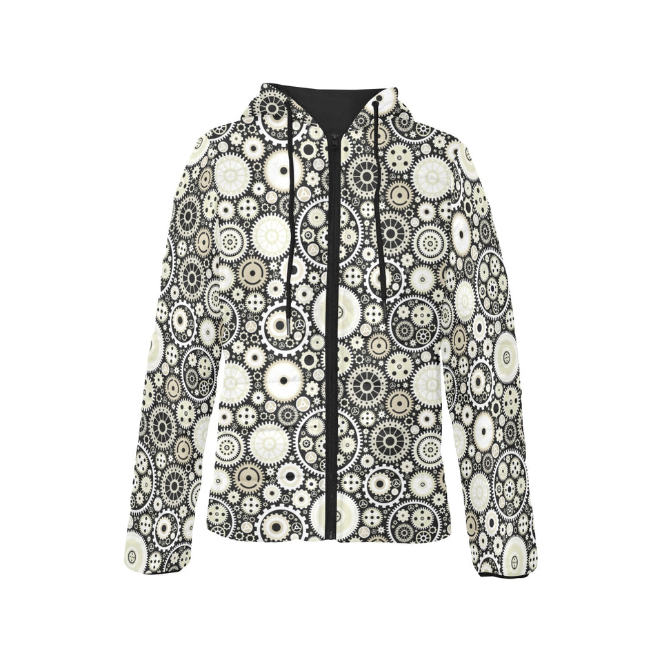 Gear Pattern Print Design 02 Women's Padded Hooded Jacket