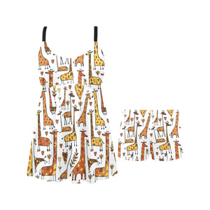 Giraffe Pattern Print Design 04 Chest Sexy Pleated Two Piece Swim Dress