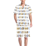 Teddy Bear Pattern Print Design 02 Men's V-Neck Short Pajama Set