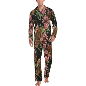Horse head wild roses pattern Men's Long Pajama Set