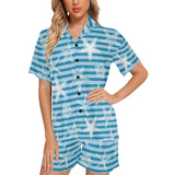 Starfish blue blackground Women's V-Neck Short Pajama Set