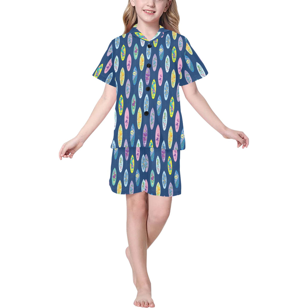 Surfboard Pattern Print Design 03 Kids' Boys' Girls' V-Neck Short Pajama Set